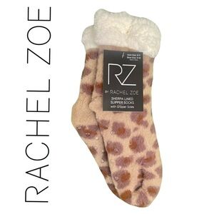 Rachel Zoe Shoe Size 5-10 Sherpa Lined Animal Print Gripper Socks New with Tag